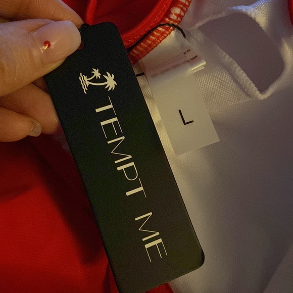 Tempt Me Red Ruffled Bikini Top Flounce Swim Top  Swimsuit Tank Top for Women L - Picture 6 of 7